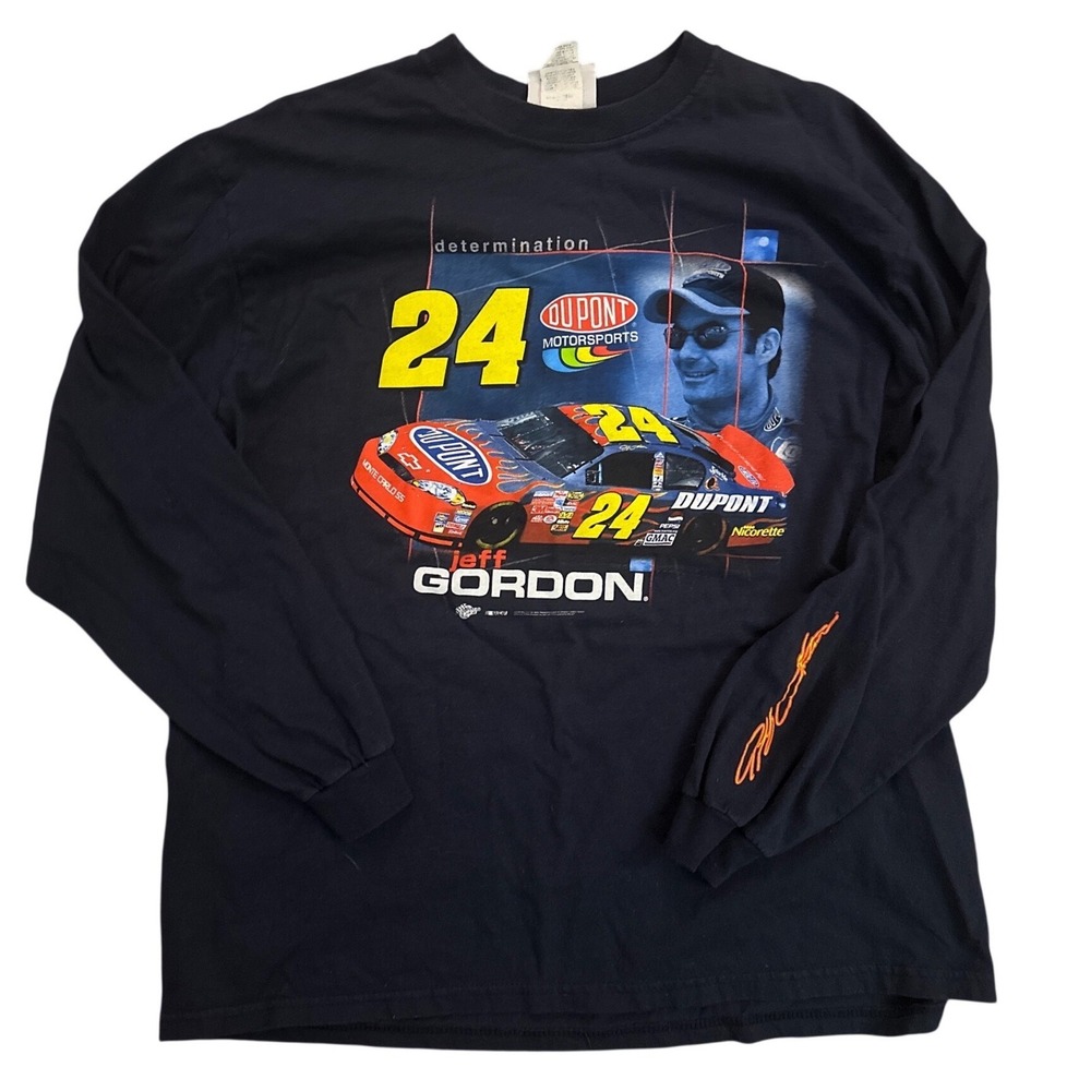Vintage Jeff Gordon DuPont Motorsports NASCAR Long Sleeve Shirt Navy Blue XL